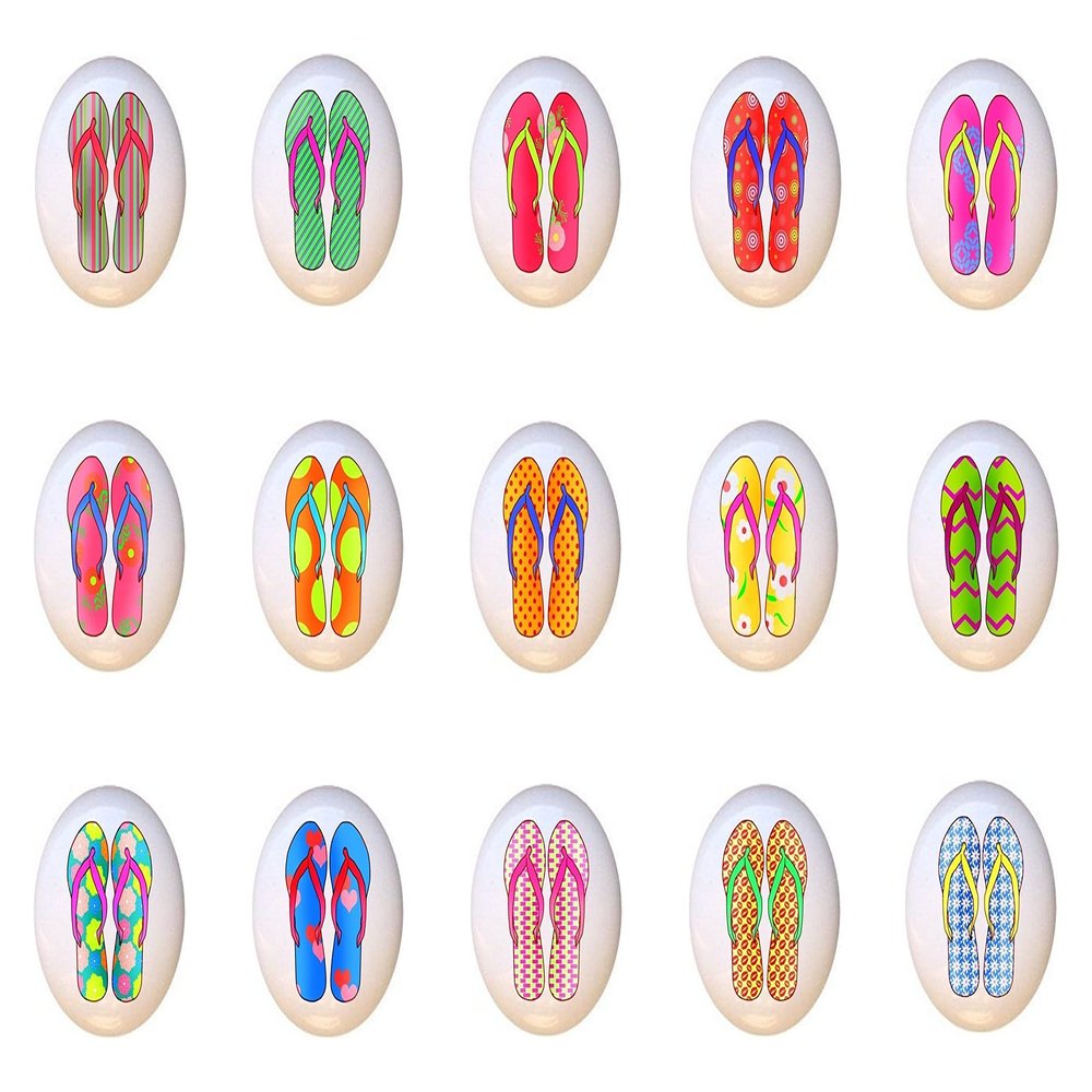 SET OF 15 KNOBS - Flip Flops by I365 - DECORATIVE Ceramic Dresser Drawer PULLS Cabinet Cupboard KNOBS