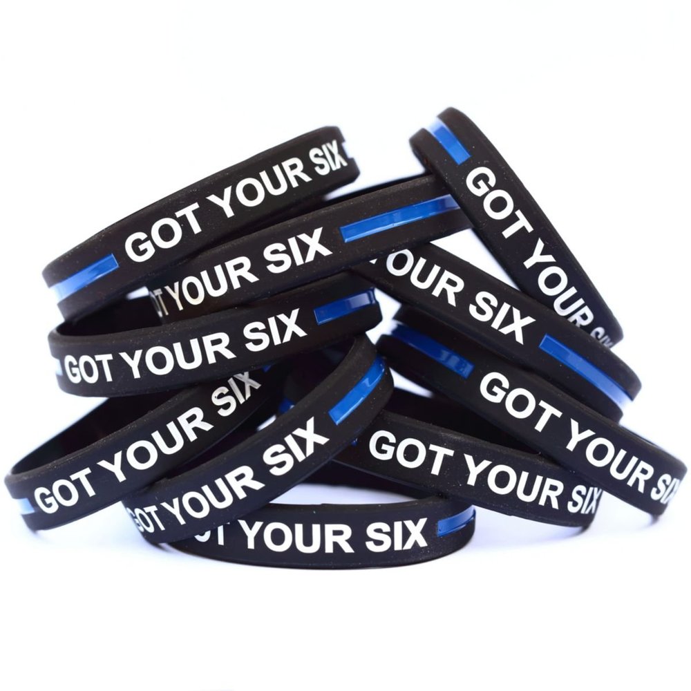 Ten (10) of Got Your Six Wristbands with Thin Blue Line