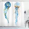 Ambesonne Jellyfish Shower Curtain, Jellyfish Exotic Sea Ocean Creature Aquatic Animals Watercolor Raster Graphic, Cloth Fabric Bathroom Decor Set with Hooks, 69" W x 75" L, Turquoise Blue view 1