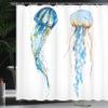 Ambesonne Jellyfish Shower Curtain, Jellyfish Exotic Sea Ocean Creature Aquatic Animals Watercolor Raster Graphic, Cloth Fabric Bathroom Decor Set with Hooks, 69" W x 75" L, Turquoise Blue view 3
