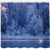 Ambesonne Winter Shower Curtain, Swans Swimming Lake Dusk Forest Dramatic Idyllic Nature ICY Snowy Weather Rural Scene, Cloth Fabric Bathroom Decor Set with Hooks, 69" W x 84" L, Blue view 2