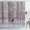 Ambesonne Animal Shower Curtain, Lonely Horse in The Forest Stands Behind Leafless Trees Winter Snowy Panorama, Cloth Fabric Bathroom Decor Set with Hooks, 69" W x 84" L, Brown Beige view 1