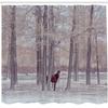Ambesonne Animal Shower Curtain, Lonely Horse in The Forest Stands Behind Leafless Trees Winter Snowy Panorama, Cloth Fabric Bathroom Decor Set with Hooks, 69" W x 84" L, Brown Beige view 2
