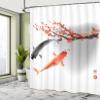 Ambesonne Japanese Shower Curtain, Koi Carp Fish Couple Swimming Cherry Blossom Sakura Branch Culture Design, Cloth Fabric Bathroom Decor Set with Hooks, 69" W x 75" L, Orange Grey view 4