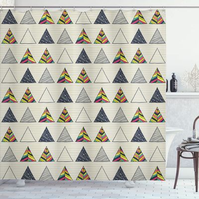 Ambesonne Geometric Shower Curtain, Abstract Hand Drawn Triangles with Minimalist Modern Native Boho Style Illustration, Cloth Fabric Bathroom Decor Set with Hooks, 69" W x 70" L, Taupe