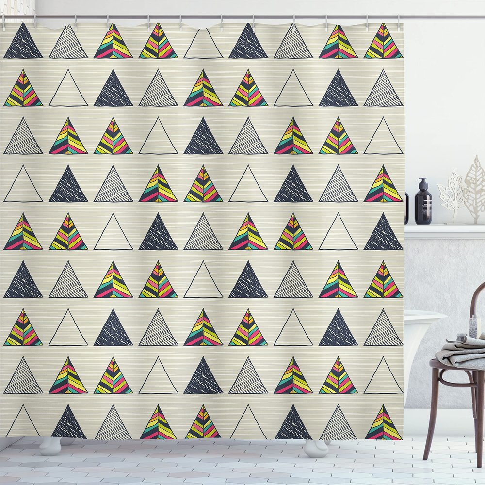 Ambesonne Geometric Shower Curtain, Abstract Hand Drawn Triangles with Minimalist Modern Native Boho Style Illustration, Cloth Fabric Bathroom Decor Set with Hooks, 69" W x 70" L, Taupe