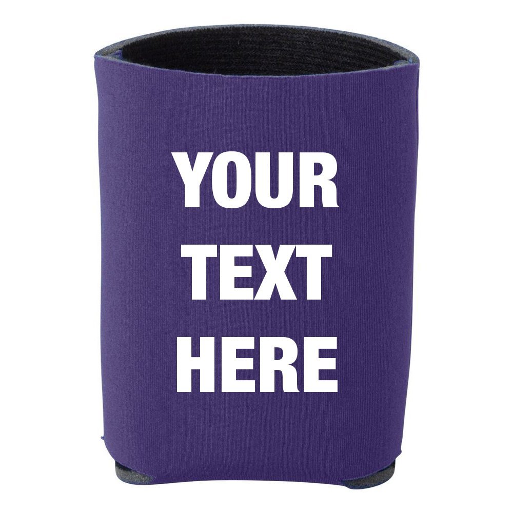 12 pieces Custom Personalized Insulated Beverage Holder Your Text Here Beer Can Insulators, Coolies for 12 ounce Cans and Bottles (Purple)