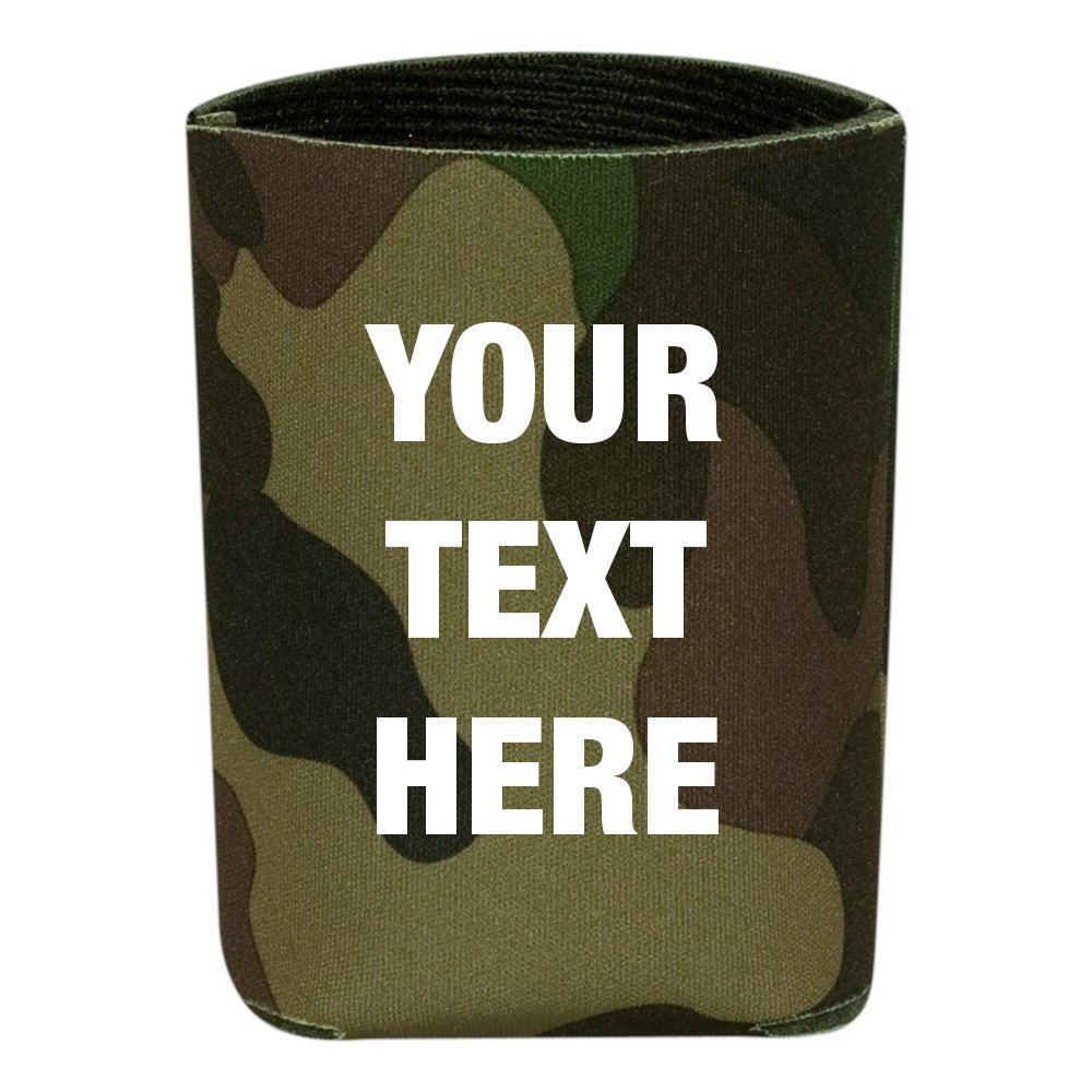 12 pieces Custom Personalized Insulated Beverage Holder Your Text Here Beer Can Insulators, Coolies for 12 ounce Cans and Bottles (Camo)