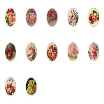 SET OF 12 KNOBS - Set #3 (025-036) - Shabby Chic Vintage Roses by ETS - DECORATIVE Glossy CERAMIC Cupboard Cabinet PULLS Dresser Drawer KNOBS