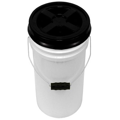 White 5 Gallon Bucket with Black Gamma Seal Lid and Black Oversized Ergonomic Grip