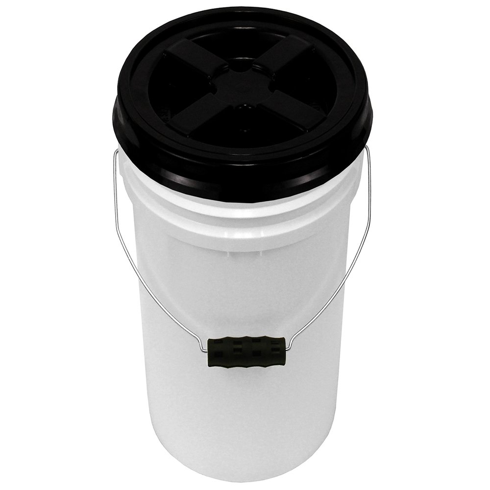 White 5 Gallon Bucket with Black Gamma Seal Lid and Black Oversized Ergonomic Grip