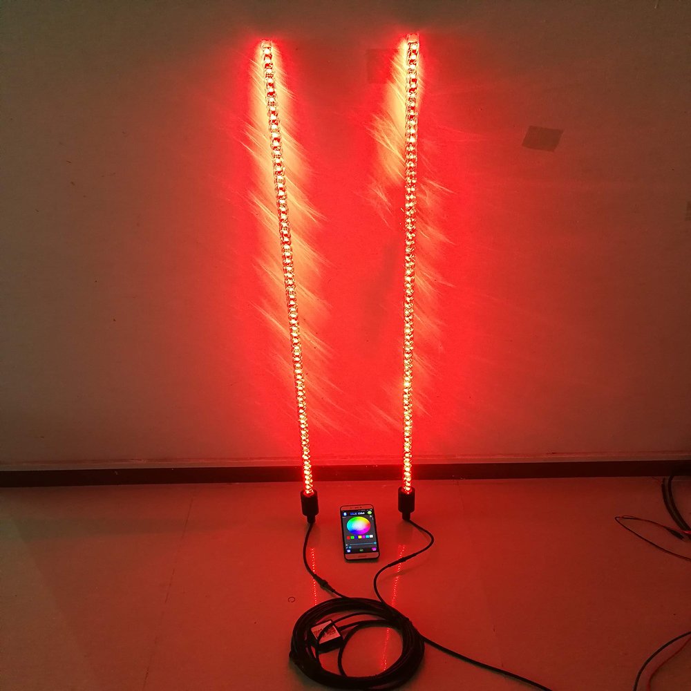 Pair of 3ft Dream Color Chasing LED Whip Lights Spiral Tube Blue-Tooth Control