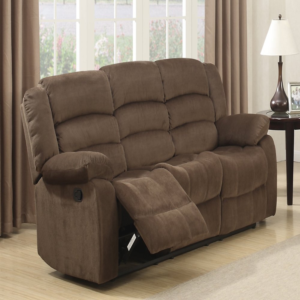 AC Pacific Bill Collection Modern Fabric Upholstered Living Room Reclining Sofa with Padded Pillow Top Armrests, Brown, (Bill-Brown-DRS)