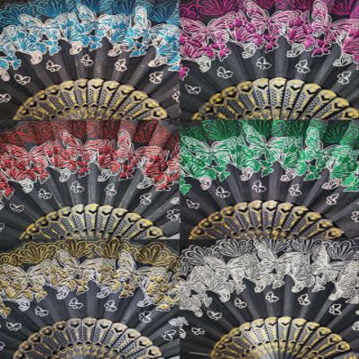 12 Pc/Bulk Fabric Black Folding Fan with Organza Gift Bag for Out Door Event/Party Favor/Table Setting/Wall Decoration/great Gatspy