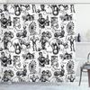 Ambesonne Modern Shower Curtain, Circus Words and Themed Continous Pattern Magician Baloons Phrase Art, Cloth Fabric Bathroom Decor Set with Hooks, 69" W x 84" L, Black and White view 1