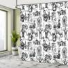 Ambesonne Modern Shower Curtain, Circus Words and Themed Continous Pattern Magician Baloons Phrase Art, Cloth Fabric Bathroom Decor Set with Hooks, 69" W x 84" L, Black and White view 4