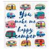 Ambesonne Camper Shower Curtain, You Make Me Happy Camper Motivational Words with Caravans Retro Style Travel Graphic, Cloth Fabric Bathroom Decor Set with Hooks, 69" W x 75" L, Indigo Yellow view 2