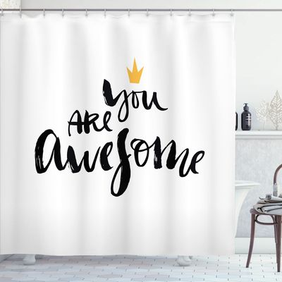 Ambesonne Modern Shower Curtain, You are Calligraphy with a Crown Modern Love Optimist Art Print, Cloth Fabric Bathroom Decor Set with Hooks, 69" W x 75" L, Yellow Black