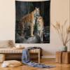 Ambesonne Animal Tapestry, Tiger Couple in The Jungle on Big Rocks Image Wild Cats in Nature Image Print, Wall Hanging for Bedroom Living Room Dorm Decor, 40" X 60", Grey and Ginger view 1