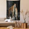 Ambesonne Animal Tapestry, Tiger Couple in The Jungle on Big Rocks Image Wild Cats in Nature Image Print, Wall Hanging for Bedroom Living Room Dorm Decor, 40" X 60", Grey and Ginger view 2