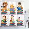 Ambesonne Graduation Shower Curtain, Animals Books Lion Monkey Duck Snake Tiger Fun Cartoon Mammals Room Design, Cloth Fabric Bathroom Decor Set with Hooks, 69" W x 84" L, Multicolor view 1