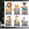 Ambesonne Graduation Shower Curtain, Animals Books Lion Monkey Duck Snake Tiger Fun Cartoon Mammals Room Design, Cloth Fabric Bathroom Decor Set with Hooks, 69" W x 84" L, Multicolor view 3