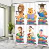 Ambesonne Graduation Shower Curtain, Animals Books Lion Monkey Duck Snake Tiger Fun Cartoon Mammals Room Design, Cloth Fabric Bathroom Decor Set with Hooks, 69" W x 84" L, Multicolor view 4