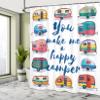 Ambesonne Camper Shower Curtain, You Make Me Happy Camper Motivational Words with Caravans Retro Style Travel Graphic, Cloth Fabric Bathroom Decor Set with Hooks, 69" W x 84" L, Indigo Yellow view 4