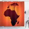 Ambesonne African Shower Curtain, Savannah Map Continent Giraffe and Tree Silhouette Wild Design Illustration, Cloth Fabric Bathroom Decor Set with Hooks, 69" W x 84" L, Orange and Brown view 1