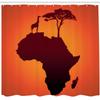 Ambesonne African Shower Curtain, Savannah Map Continent Giraffe and Tree Silhouette Wild Design Illustration, Cloth Fabric Bathroom Decor Set with Hooks, 69" W x 84" L, Orange and Brown view 2
