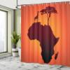 Ambesonne African Shower Curtain, Savannah Map Continent Giraffe and Tree Silhouette Wild Design Illustration, Cloth Fabric Bathroom Decor Set with Hooks, 69" W x 84" L, Orange and Brown view 4
