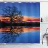 Ambesonne Panorama Shower Curtain, Tree Against Sunset View at Night with Sky Reflection Over The Lake Print, Cloth Fabric Bathroom Decor Set with Hooks, 69" W x 70" L, Blue Orange view 1