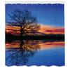 Ambesonne Panorama Shower Curtain, Tree Against Sunset View at Night with Sky Reflection Over The Lake Print, Cloth Fabric Bathroom Decor Set with Hooks, 69" W x 70" L, Blue Orange view 2