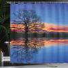 Ambesonne Panorama Shower Curtain, Tree Against Sunset View at Night with Sky Reflection Over The Lake Print, Cloth Fabric Bathroom Decor Set with Hooks, 69" W x 70" L, Blue Orange view 3