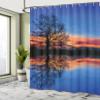 Ambesonne Panorama Shower Curtain, Tree Against Sunset View at Night with Sky Reflection Over The Lake Print, Cloth Fabric Bathroom Decor Set with Hooks, 69" W x 70" L, Blue Orange view 4