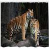 Ambesonne Animal Shower Curtain, Tiger Couple in The Jungle on Big Rocks Image Wild Cats in Nature Image Print, Cloth Fabric Bathroom Decor Set with Hooks, 69" W x 84" L, Grey and Ginger view 2