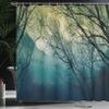Ambesonne Nature Shower Curtain, Surreal Morning in The Foggy Misty Forest Mountain Valley Habitat Themed Himalayan, Cloth Fabric Bathroom Decor Set with Hooks, 69" W x 70" L, Petrol Blue view 3