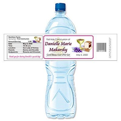 1st Holy Communion or Baptism Personalized Water Bottle Labels, Waterproof (Set of 24)(Y231)