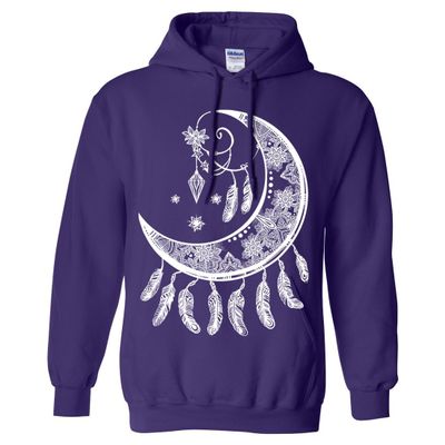 Crescent Moon Dreamcatcher White Sweatshirt Hoodie - Purple Small