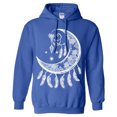 Crescent Moon Dreamcatcher White Sweatshirt Hoodie - Royal X-Large