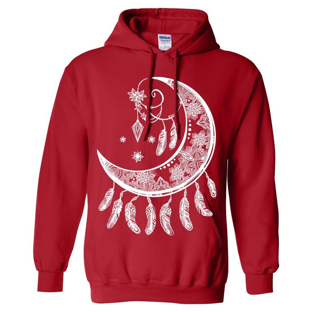 Crescent Moon Dreamcatcher White Sweatshirt Hoodie - Red XX-Large