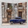Ambesonne Vintage Tapestry, Old Car in Front of an Abandoned Building in Havana Cuba Urban Scenery, Wide Wall Hanging for Bedroom Living Room Dorm, 60" X 40", Blue and Grey view 1