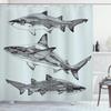 Ambesonne Animal Shower Curtain, Sealife Big Dangerous Fish Shark Jaws Tails Sketchy Monochrome, Cloth Fabric Bathroom Decor Set with Hooks, 69" W x 84" L, Grey Charcoal view 1
