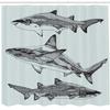 Ambesonne Animal Shower Curtain, Sealife Big Dangerous Fish Shark Jaws Tails Sketchy Monochrome, Cloth Fabric Bathroom Decor Set with Hooks, 69" W x 84" L, Grey Charcoal view 2