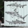 Ambesonne Animal Shower Curtain, Sealife Big Dangerous Fish Shark Jaws Tails Sketchy Monochrome, Cloth Fabric Bathroom Decor Set with Hooks, 69" W x 84" L, Grey Charcoal view 3