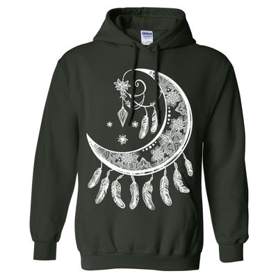 Crescent Moon Dreamcatcher White Sweatshirt Hoodie - Forest Green Small