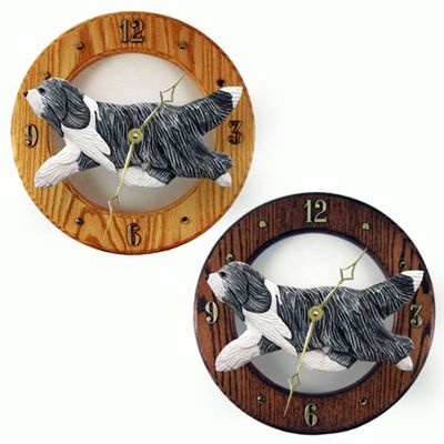 Bearded Collie Wood Clock Blue, Dark