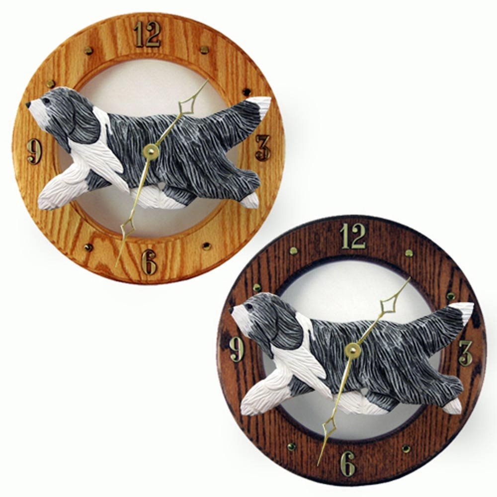 Bearded Collie Wood Clock Blue, Dark