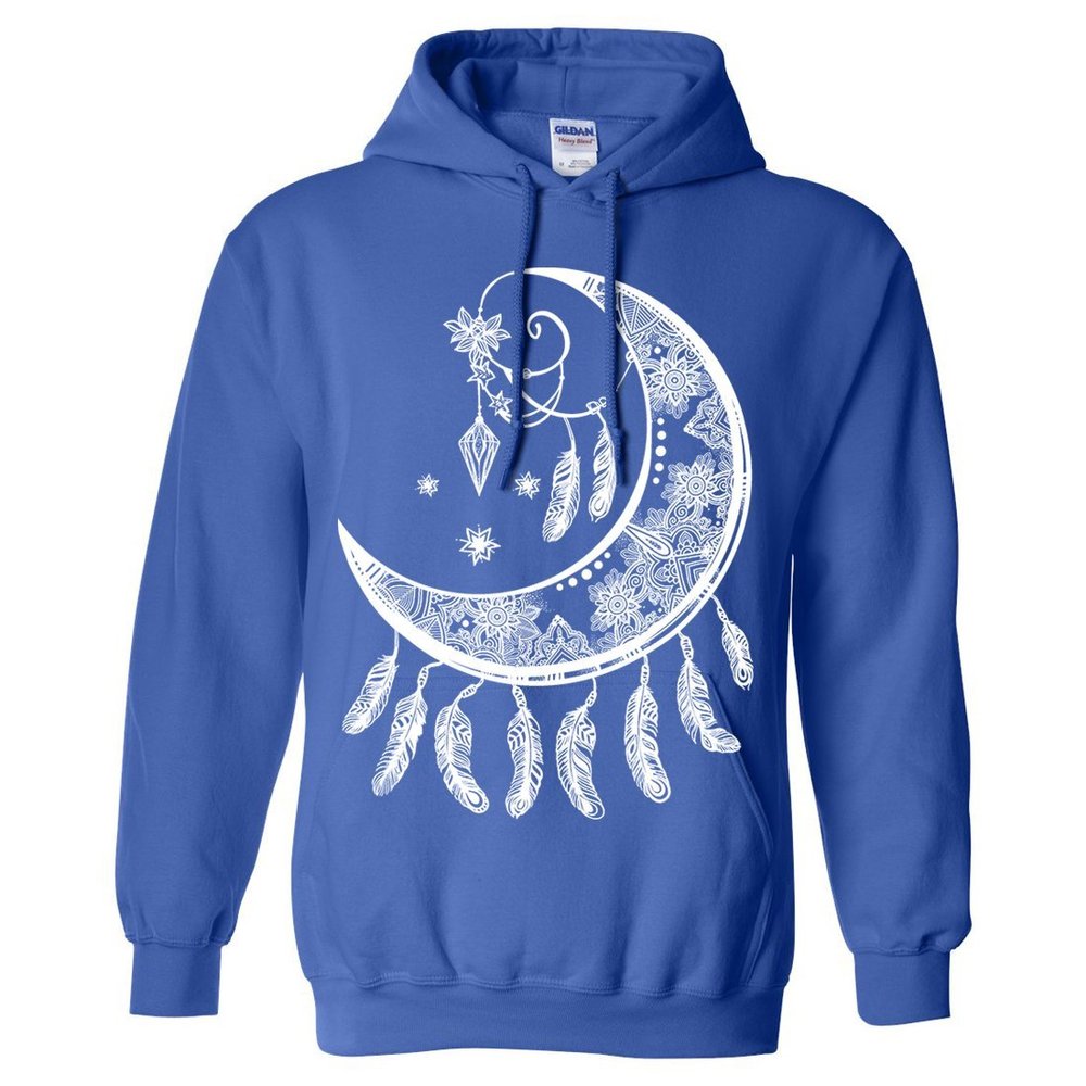 Crescent Moon Dreamcatcher White Sweatshirt Hoodie - Royal XX-Large