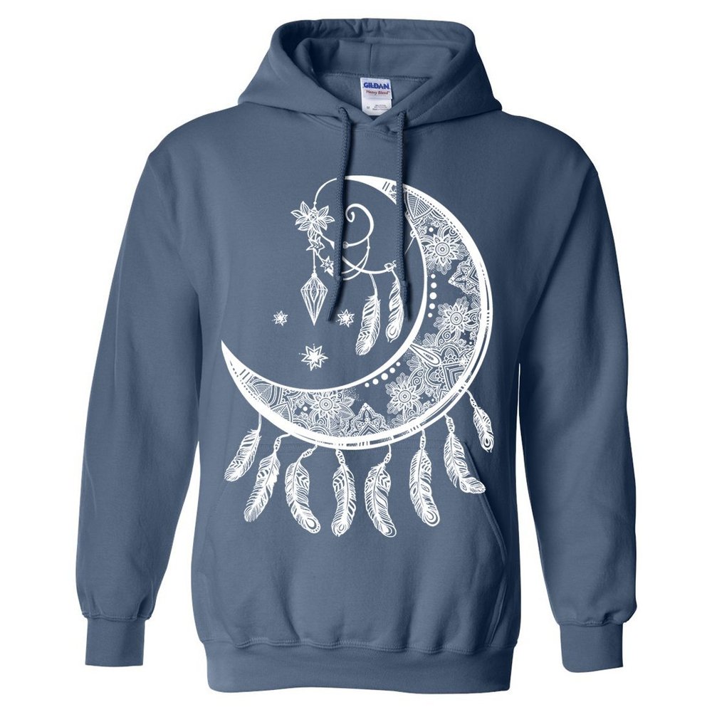 Dolphin Shirt Co Crescent Moon Dreamcatcher White Sweatshirt Hoodie - Indigo Blue Medium